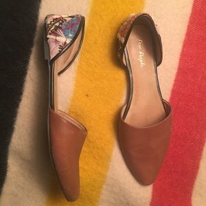 FREE PEOPLE - Brown Leather & Fabric D’Orsay Flats
